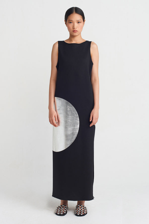 NU Circle Printed Dress Black - Silver