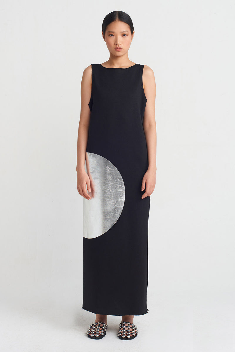 NU Circle Printed Dress Black - Silver