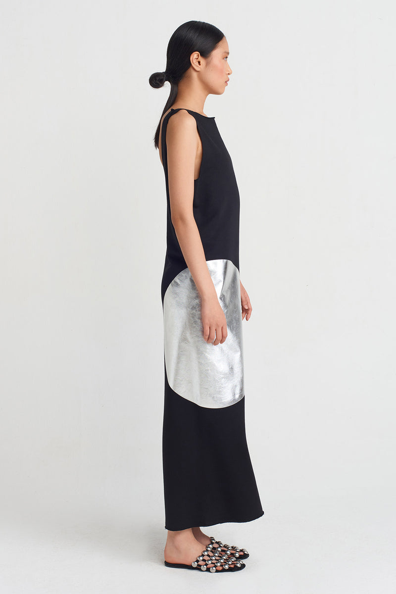 NU Circle Printed Dress Black - Silver
