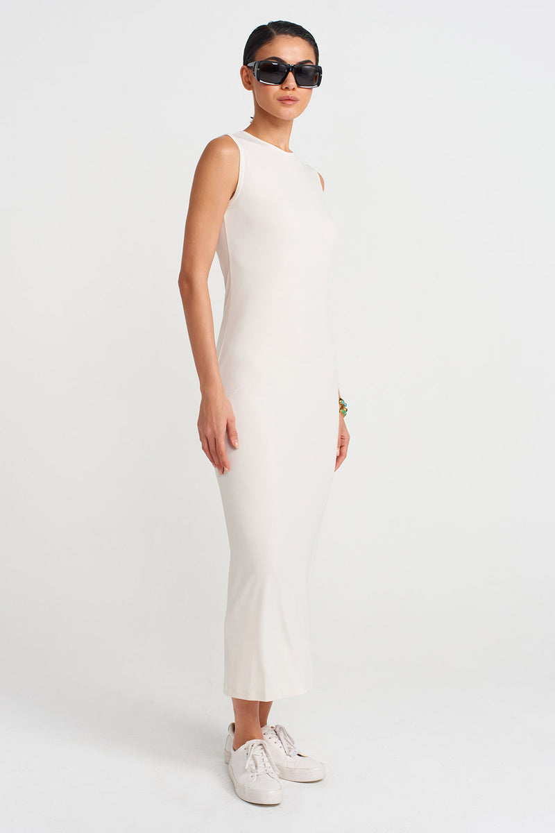 NU Plain Long Jersey Dress Ecru