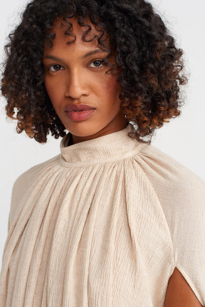 NU Sleeveless And Ruffled Long Elegant Crinkle Dress Natural