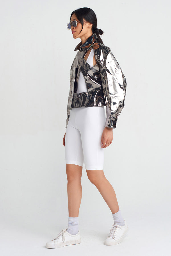 NU Window Detail Metallic Jacket Silver