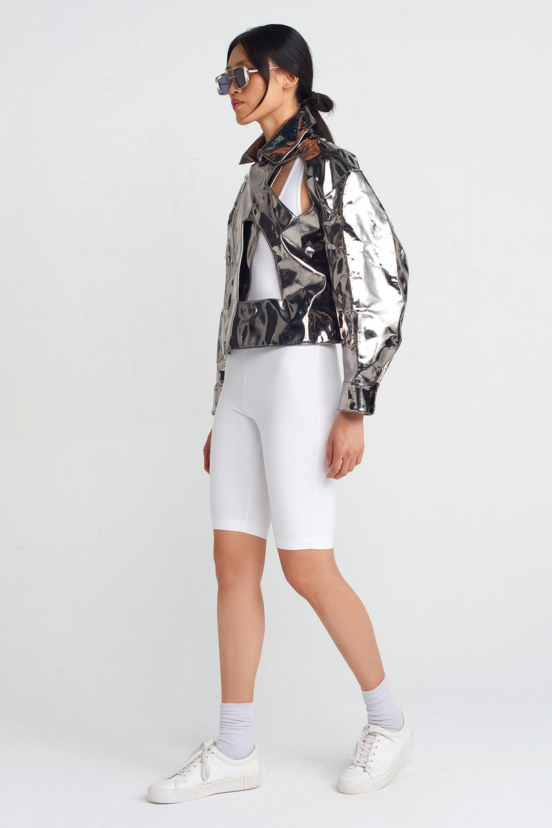 NU Window Detail Metallic Jacket Silver