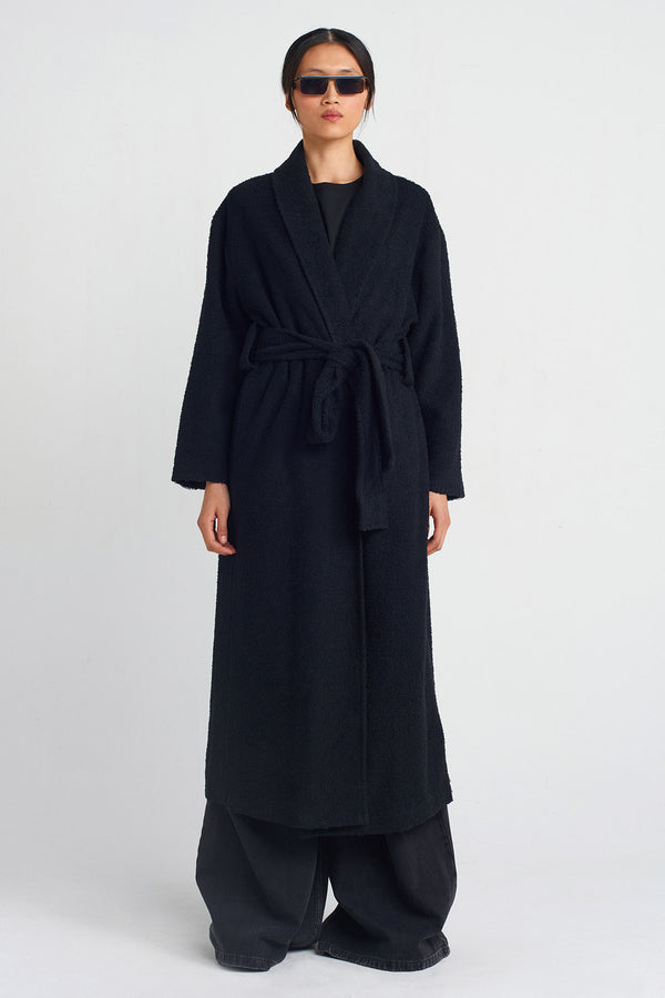 NU Towel Fabric Long Kimono Black