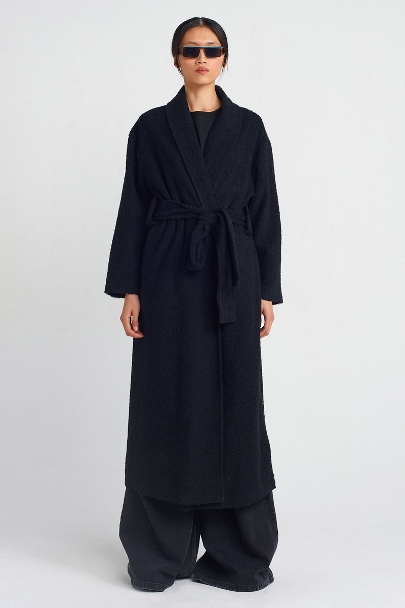 NU Towel Fabric Long Kimono Black