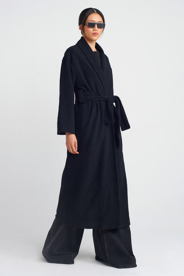 NU Towel Fabric Long Kimono Black