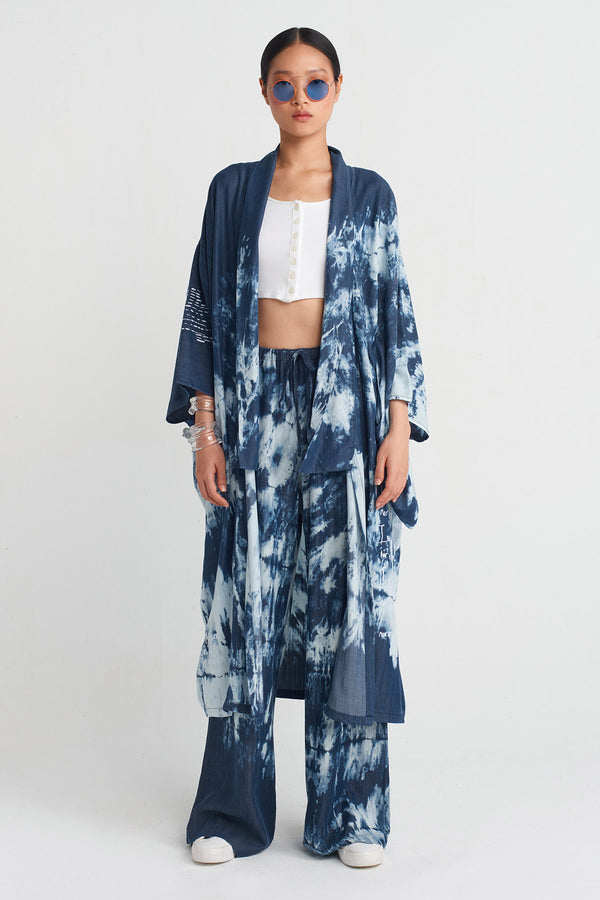 NU Embroidered Batik Kimono Marine Blue