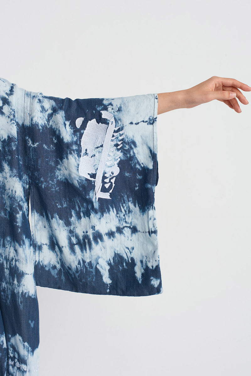 NU Embroidered Batik Kimono Marine Blue
