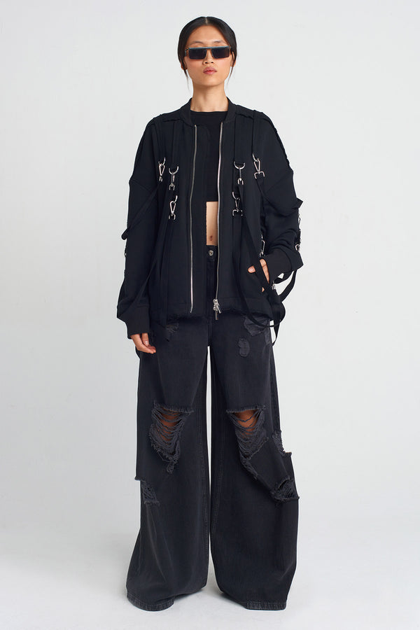 NU Striped, Metal-Accented Jacket Black