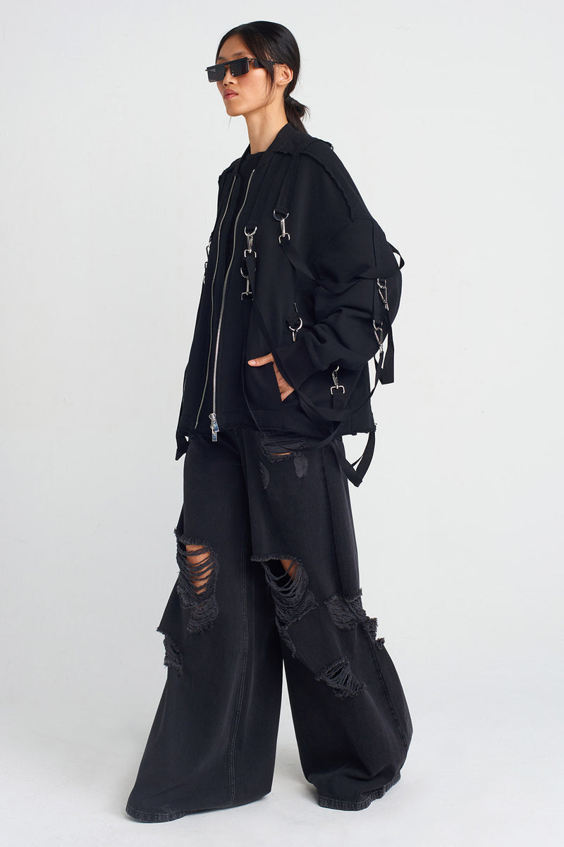 NU Striped, Metal-Accented Jacket Black