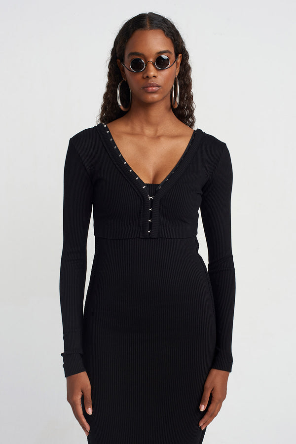 NU Hook Ribbed Cardigan Black