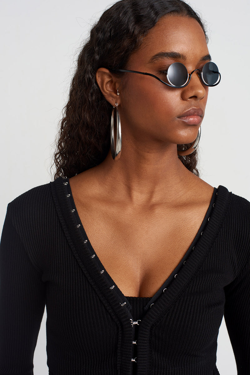 NU Hook Ribbed Cardigan Black