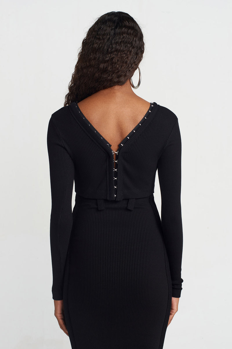 NU Hook Ribbed Cardigan Black