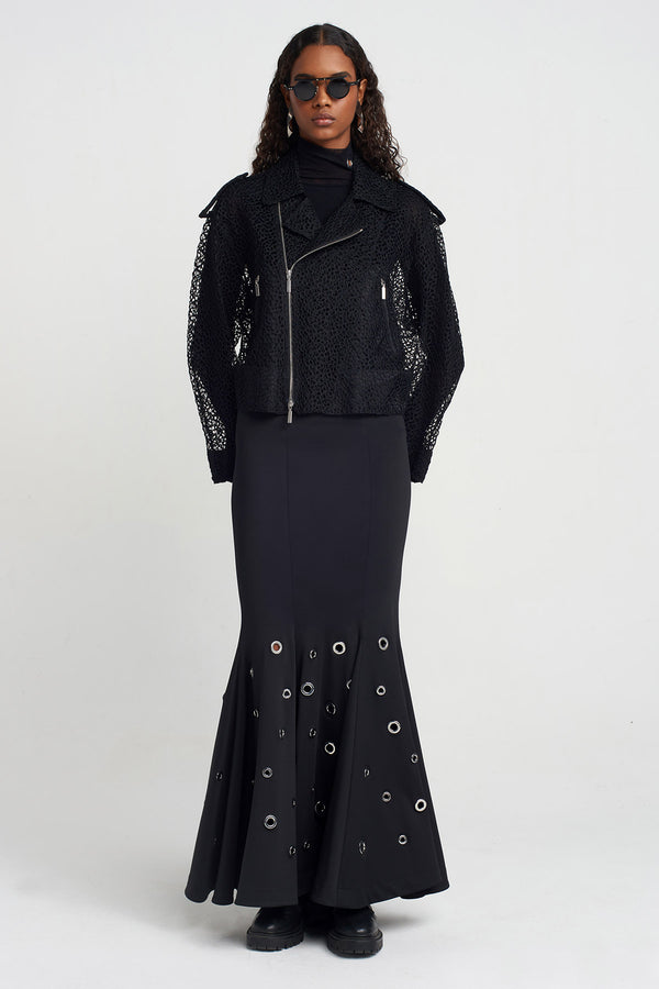 NU Guipure Biker Jacket Black