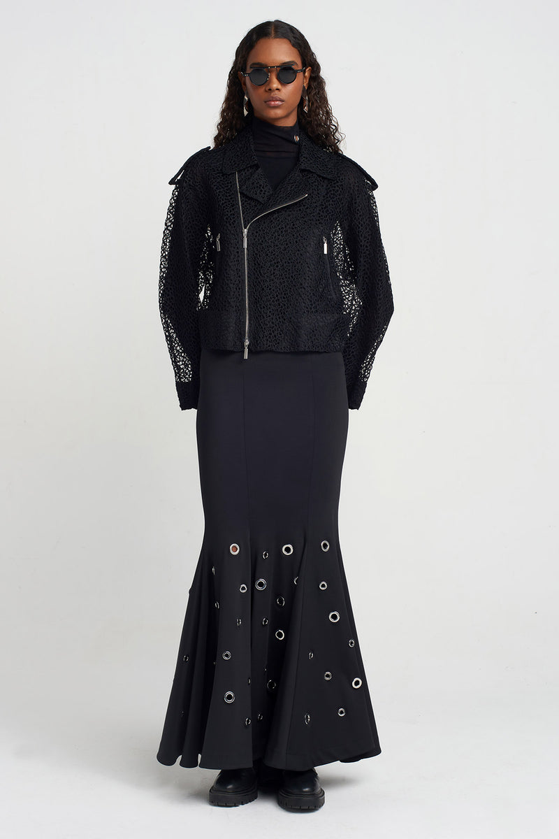 NU Guipure Biker Jacket Black