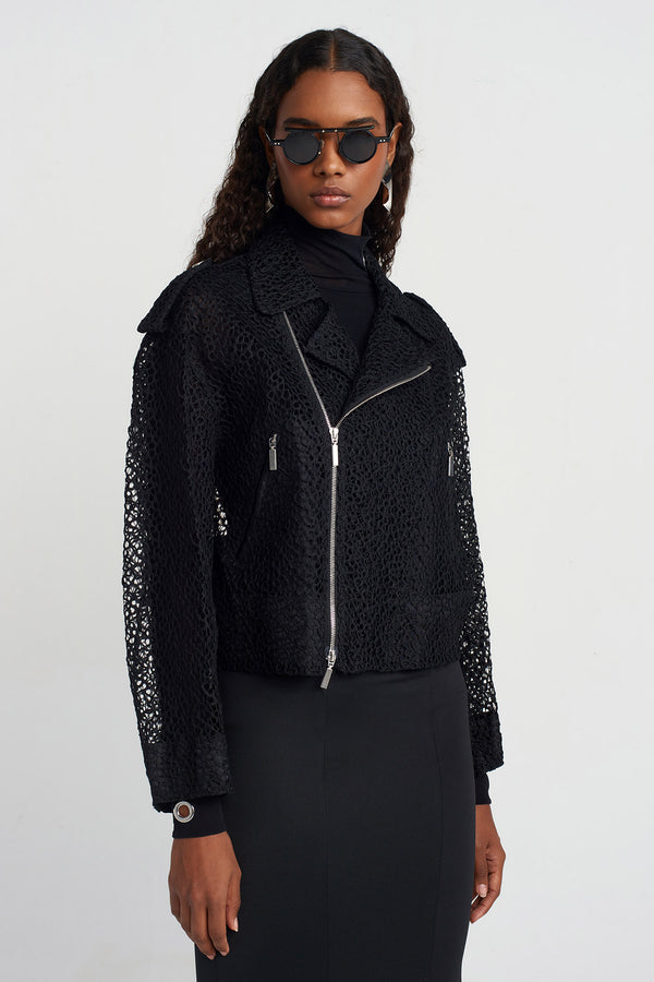 NU Guipure Biker Jacket Black