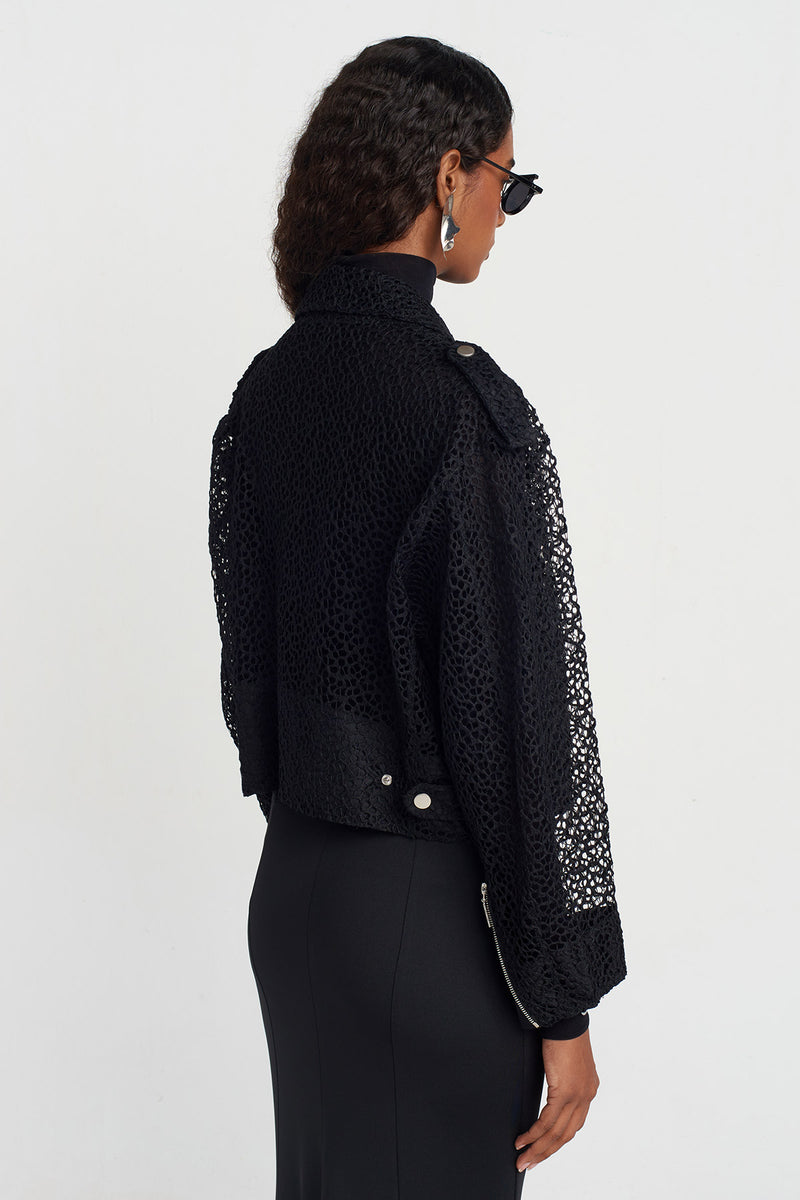 NU Guipure Biker Jacket Black