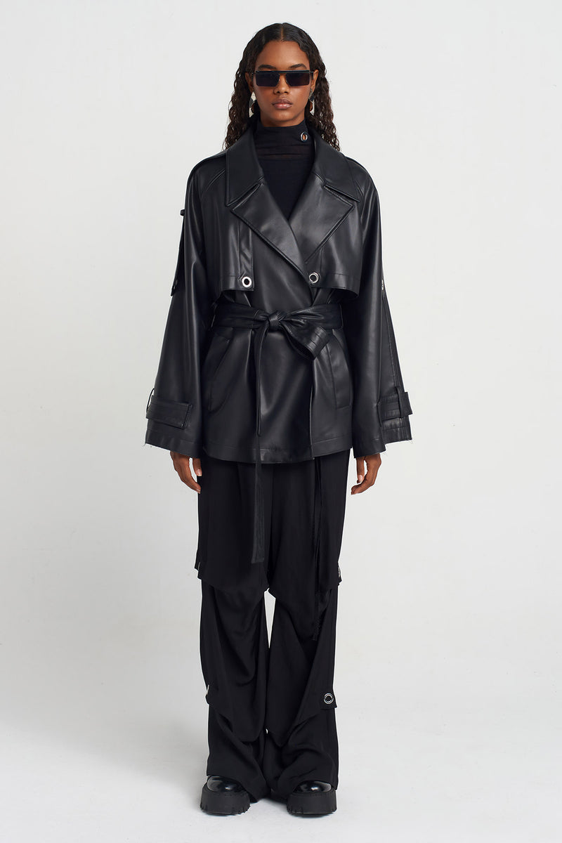 NU Faux Leather Coat Black