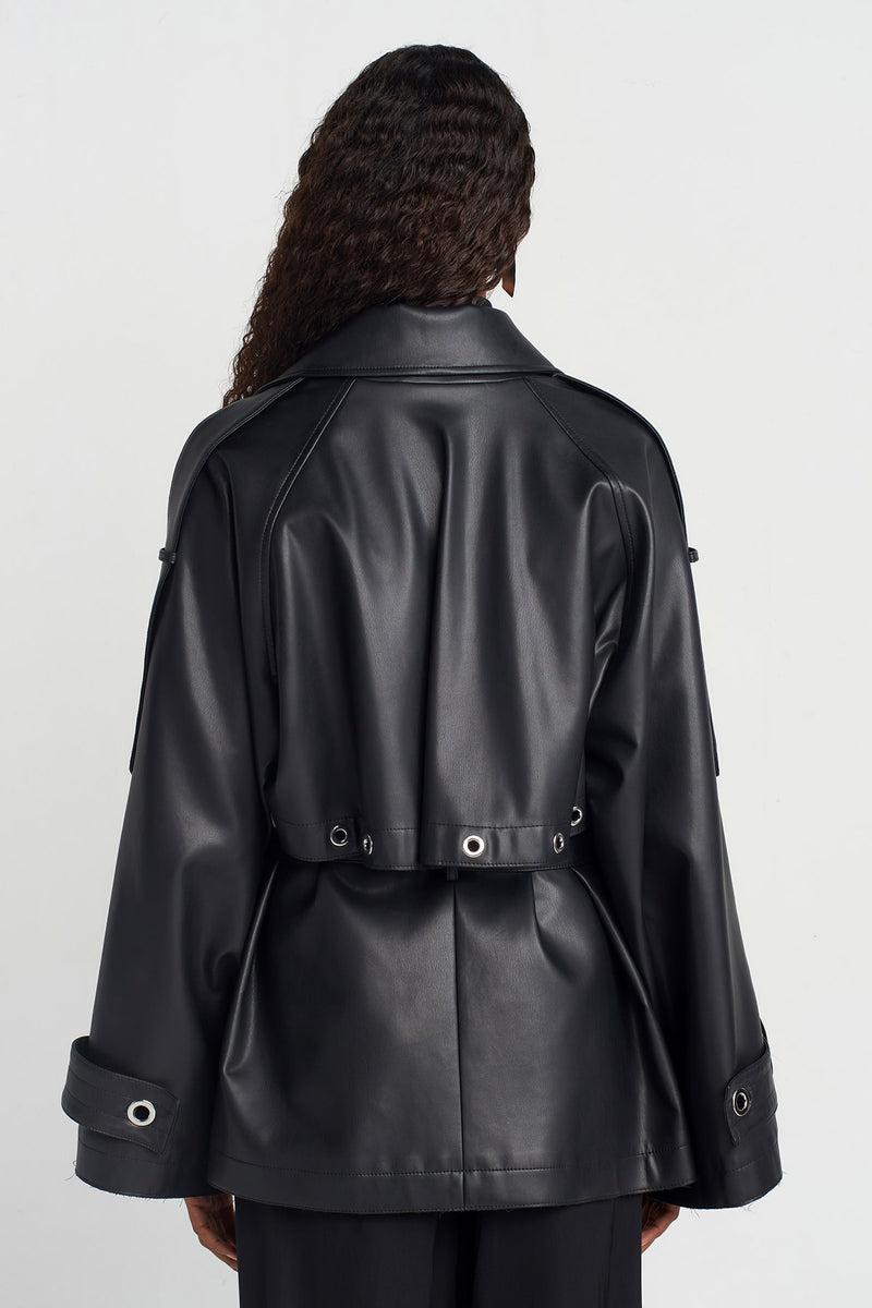 NU Faux Leather Coat Black