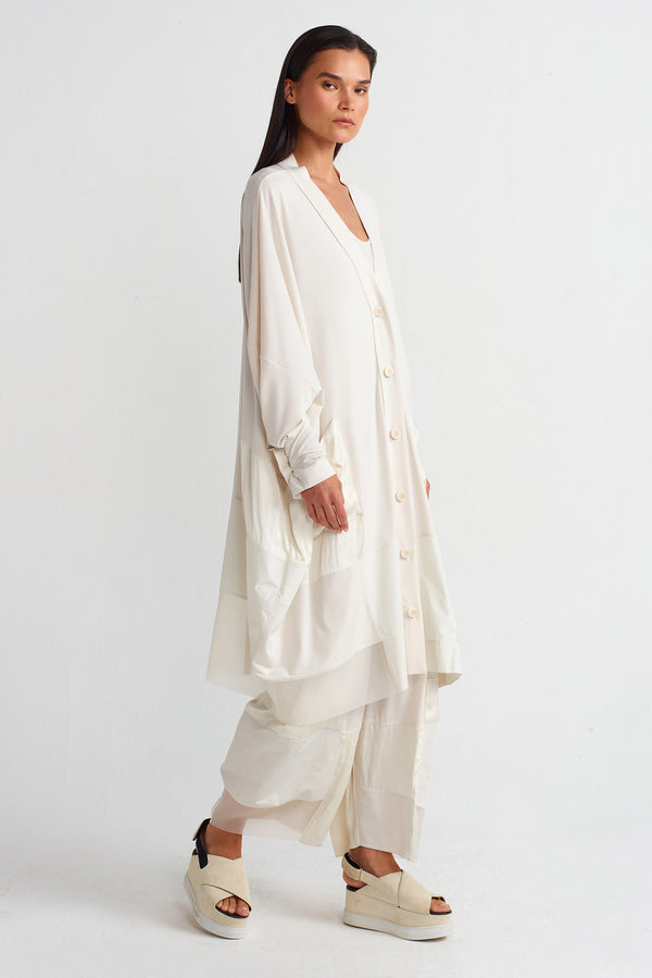 NU Organza And Taffeta Striped Jersey Cardigan Ecru