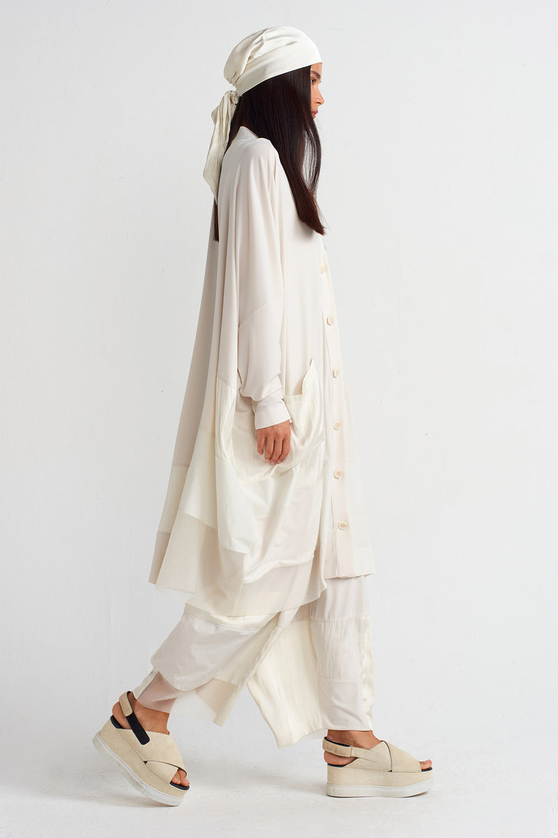 NU Organza And Taffeta Striped Jersey Cardigan Ecru