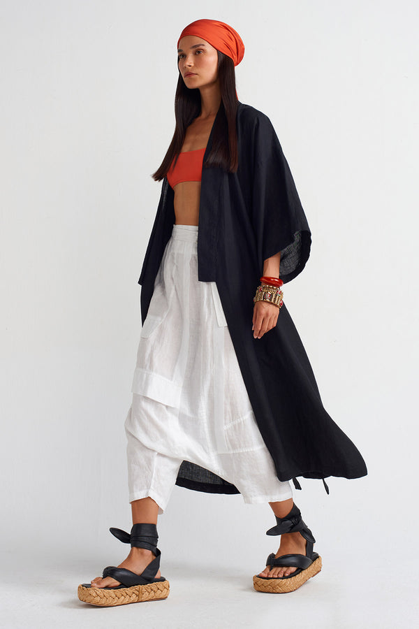 NU Long Linen Kimono Black