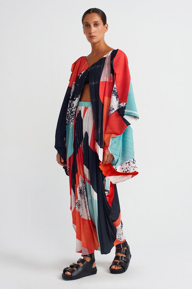 NU Printed Pleated Cardigan Multi Color