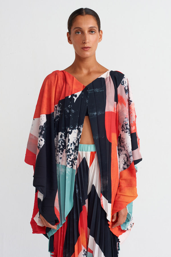 NU Printed Pleated Cardigan Multi Color