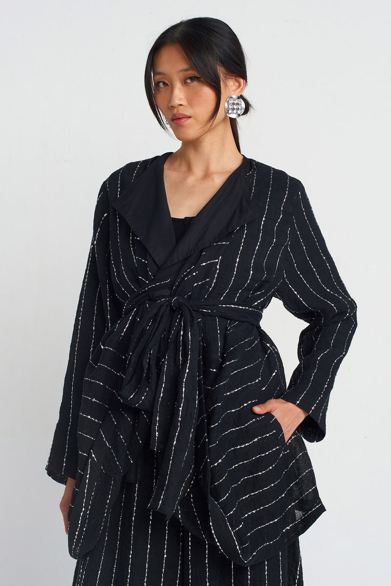 NU Sequined Belted Jacket Black