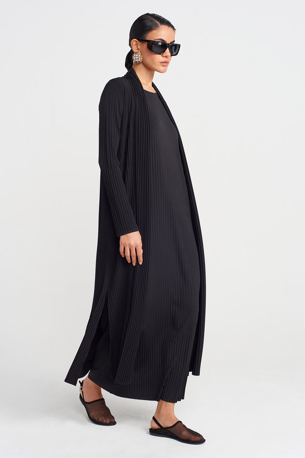NU Long Pleated Jersey Cardigan Black
