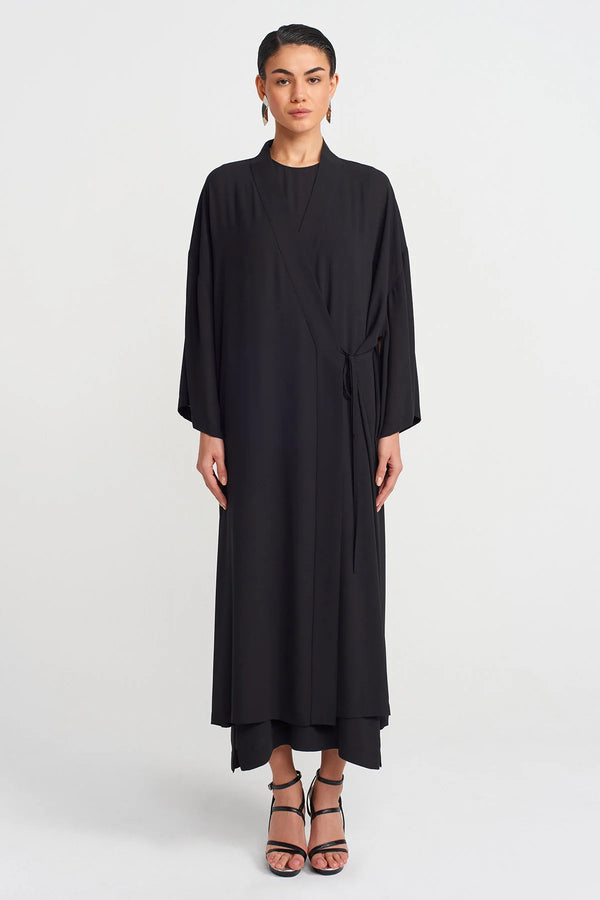 NU Side Tie Long Kimono Black