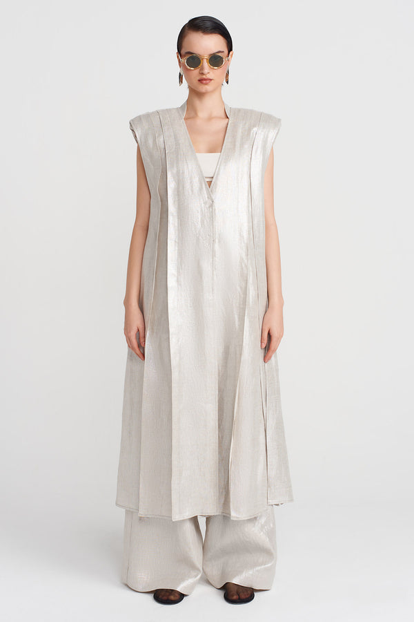 NU Padded Long Coated Vest Silver