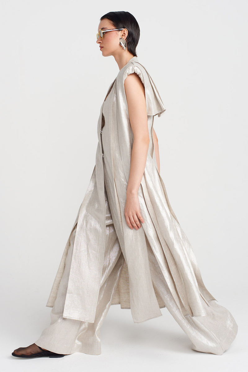 NU Padded Long Coated Vest Silver