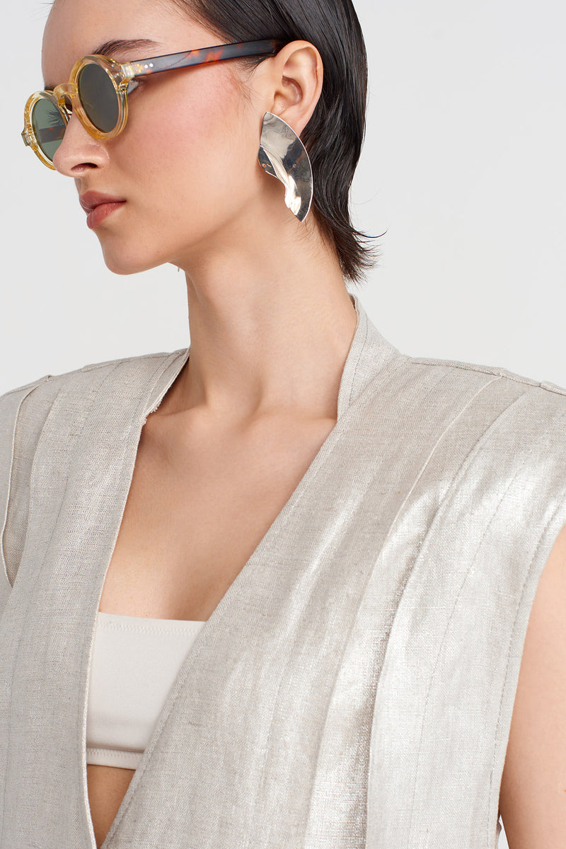 NU Padded Long Coated Vest Silver