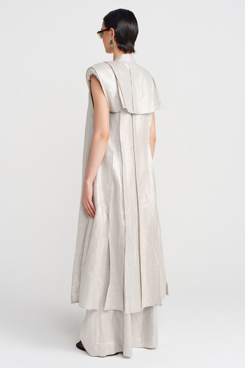 NU Padded Long Coated Vest Silver