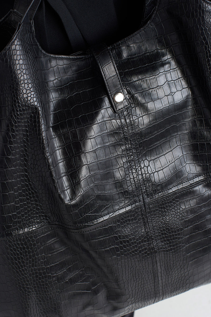NU Crocodile Leather Shoulder Bag Black