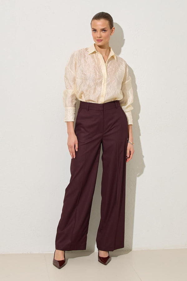 Setre Pocket Detailed Relaxed Cut Wide Leg Trousers Burgundy