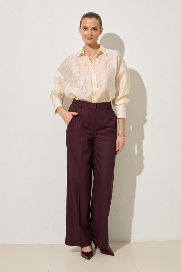 Setre Pocket Detailed Relaxed Cut Wide Leg Trousers Burgundy