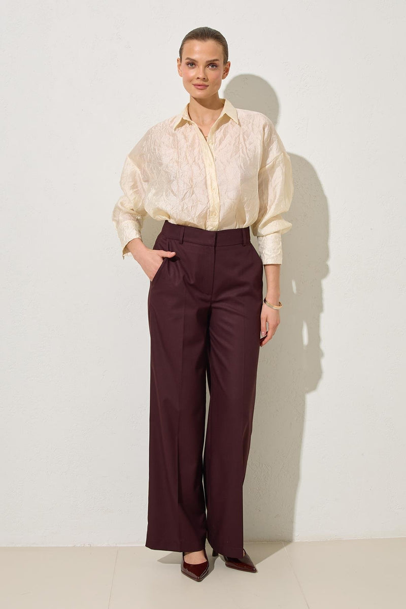 Setre Pocket Detailed Relaxed Cut Wide Leg Trousers Burgundy