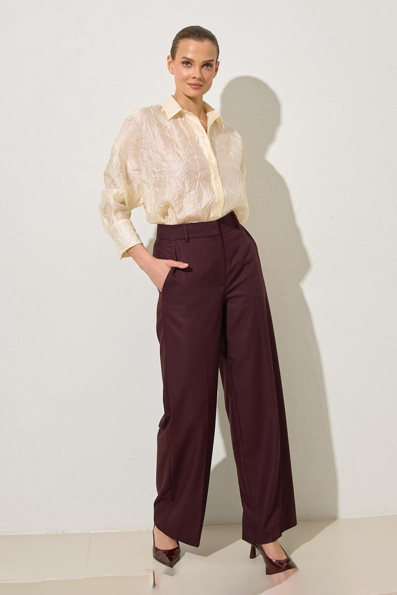 Setre Pocket Detailed Relaxed Cut Wide Leg Trousers Burgundy