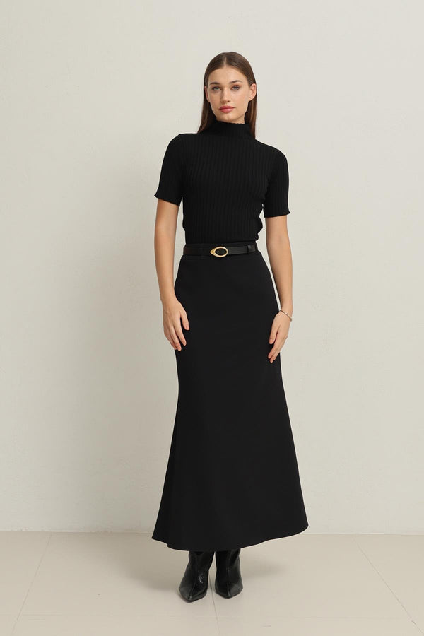 Setre Full Pattern Midi Length Skirt Black