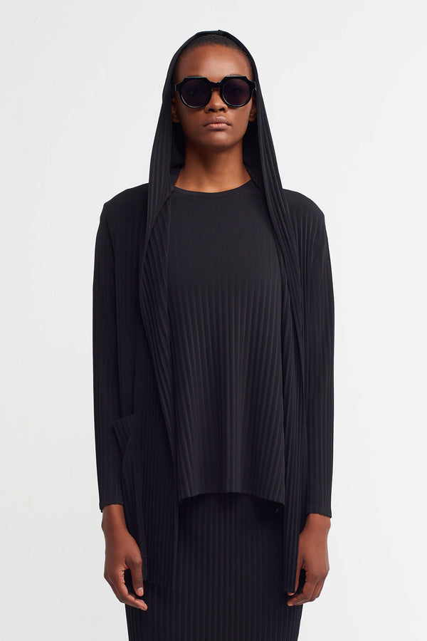 NU  Basic Ribbed Hoodie Jacket Black