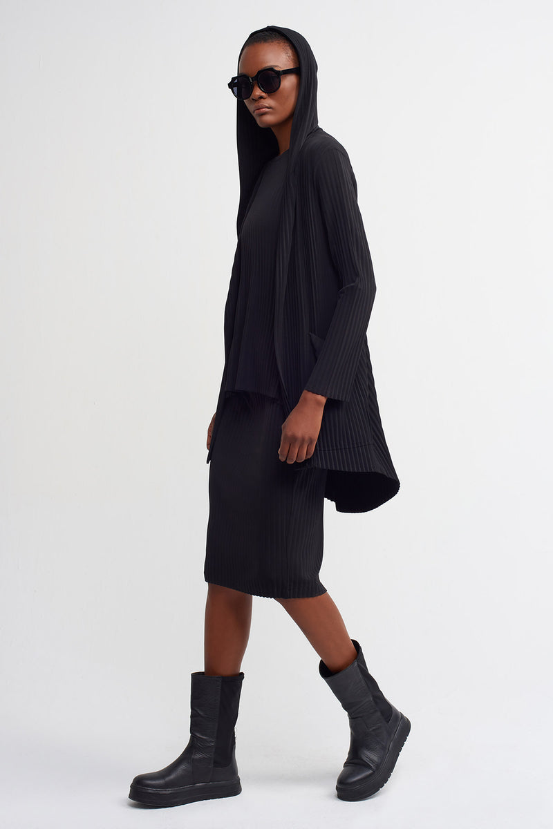 NU  Basic Ribbed Hoodie Jacket Black