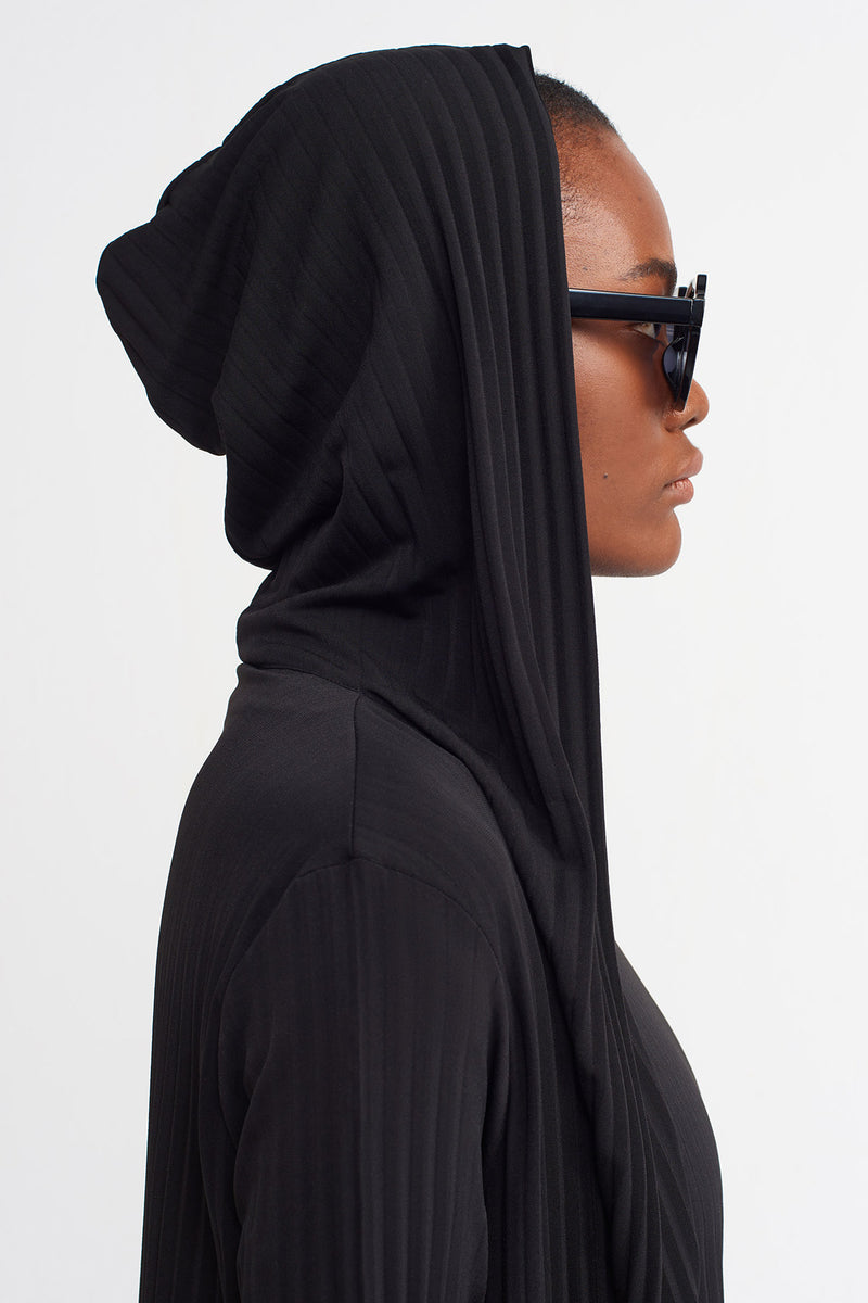 NU  Basic Ribbed Hoodie Jacket Black