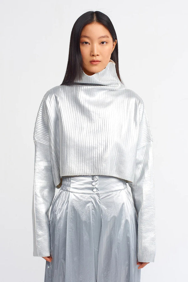 NU Metallic Lurex Oversize Top Platinum