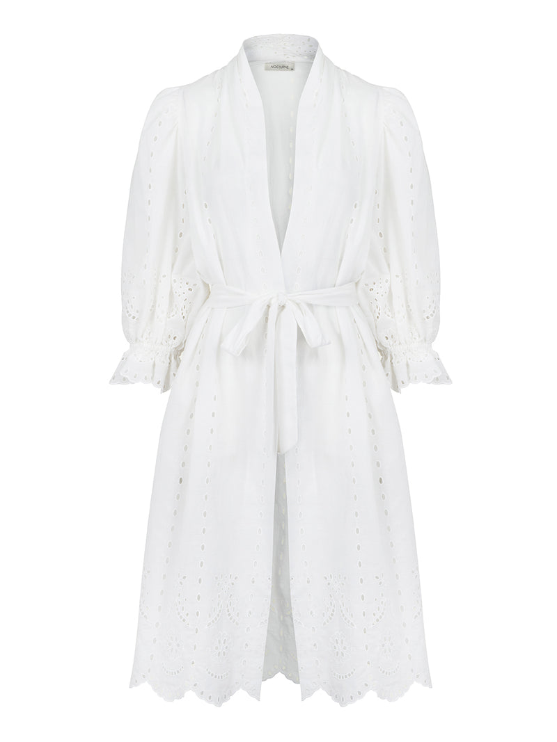 Nocturne Printed Fringe Kimono Ecru