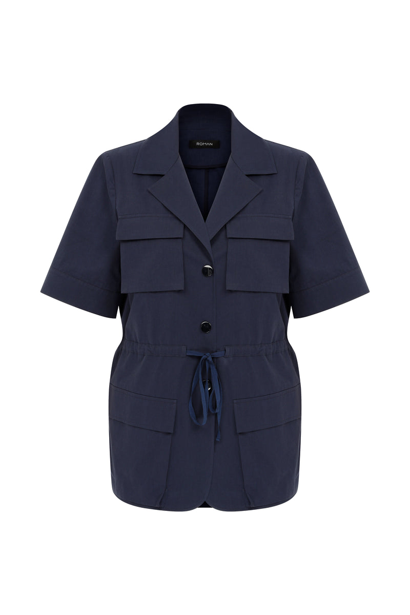 Roman Adjustable Waist Cotton Jacket Navy Blue
