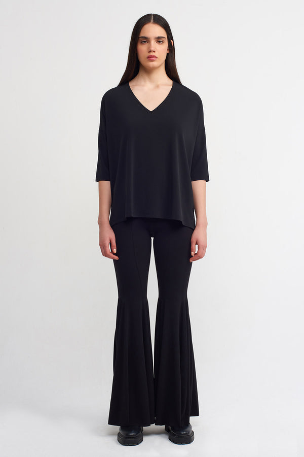 NU V-Neck Solid Blouse Black