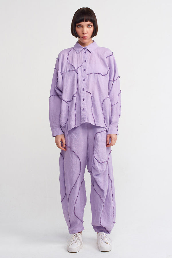 NU Stitched Detail Linen Shirt Purple