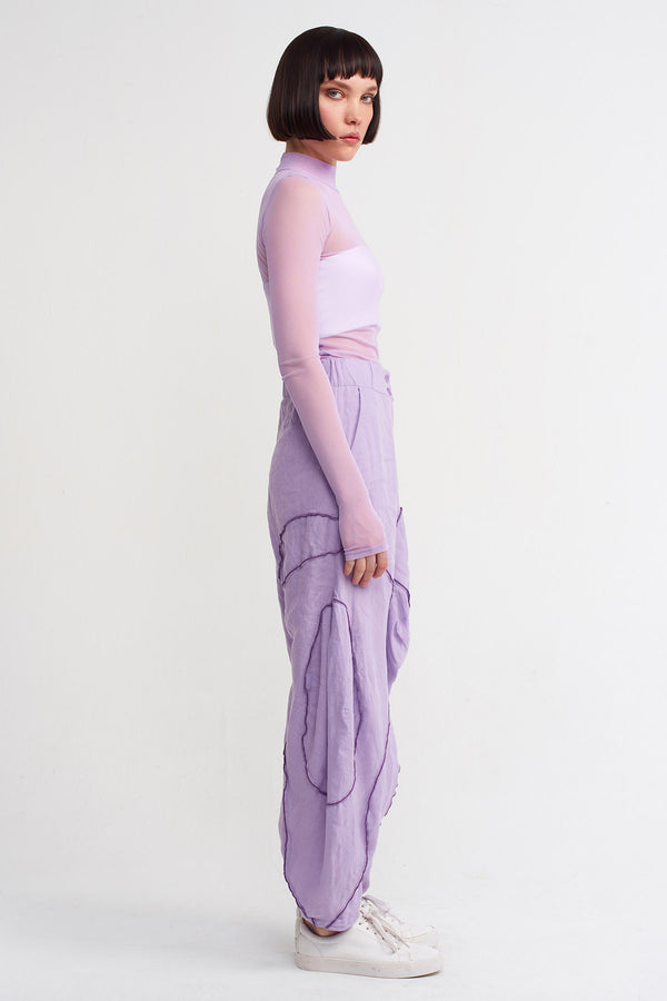 NU Stitched Detail Linen Trousers Purple